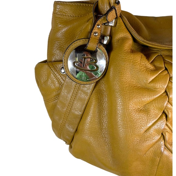 B. Makowsky Camel Leather Hobo w/ Braided Handle Magnetic Closure Leopard Lining - Picture 5 of 15